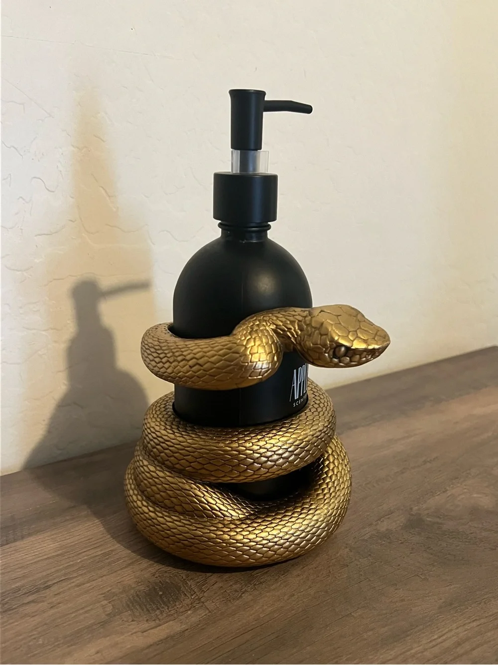 Gold Snake Resin Soap Dispenser w/ Matte Black Apple Venom Soap Dispenser